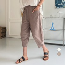 세컨그라운드 여성용 스트라이프 밴딩 배기 팬츠