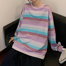 코튼 레인보우 스트라이프 임산부 긴팔 맨투맨