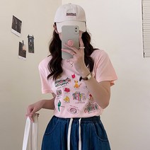 레몬소울 여성용 코란디 프린팅 반팔 티셔츠