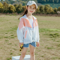 오렌지다몸 여아용 포켓 라인 배색 후드 바람막이
