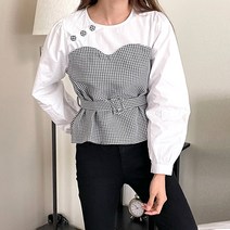 부루앤쥬디 잔체크 벨트 블라우스 BK 블랙