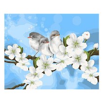 케이엠엘리 일체형 캔버스 액자 3D 원형 보석십자수 키트 50 x 40 cm, 꽃과 새, 1세트