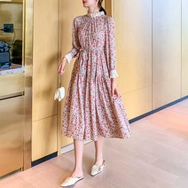 레이스 하이넥 플라워 미디 롱 원피스