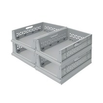 가쯔 오픈 슬라이딩 수납정리 폴딩 리빙박스 중형, 4개, 그레이