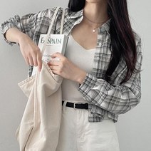 프롬미스 여성용 브릿지 크롭 체크셔츠