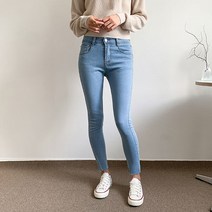 헤이진 여성용 밑단컷팅 스판 스키니 청바지