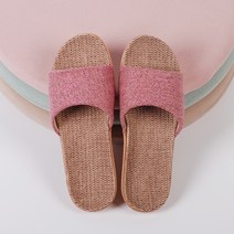 무지 린넨 왕골 라탄 EVA 슬리퍼, 핑크