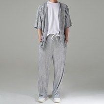하이후 남성용 웨이브 가디건 + 밴딩 와이드 팬츠 세트