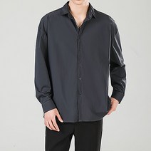 남성용 PDS 패션 드레이프 단색 루즈핏 캐주얼 셔츠