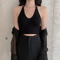 여성용 MA 니트 홀터넥 크롭 나시