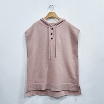 간절기 여성용 루즈핏 롱 니트 후드 조끼 버튼후드