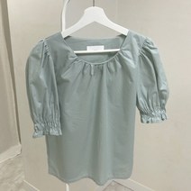 라운드넥 퍼프 코튼 반팔 블라우스