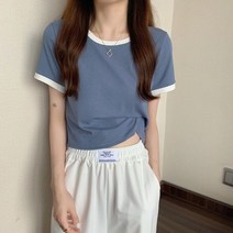 쉐어몰 여성용 라운드 투톤컬러 반팔 티셔츠