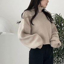 슈가펀 여성용 밴트 골지 터틀넥 니트