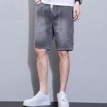 남성용 마켓A 백프린팅 밴딩 데님 반바지