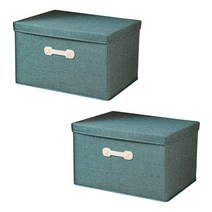 접이식 손잡이 패브릭 수납정리함 2P, M, 그린