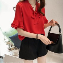 마더브띠 여성용 리본스카프 프릴 브이넥 블라우스