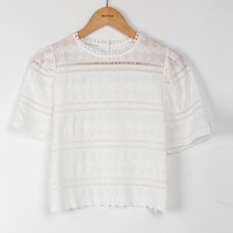 빼빼 여성용 레이스 반팔 크롭 블라우스