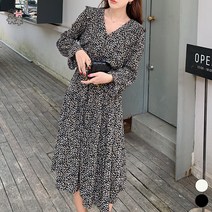 페이퍼먼츠 가을 브이넥 잔플라워 쉬폰 플레어 원피스 02616