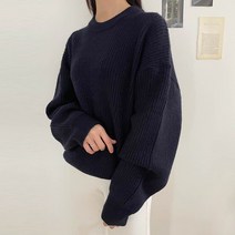 플랜데이 여성용 여리여리 벌룬 루즈핏 하찌 라운드 니트