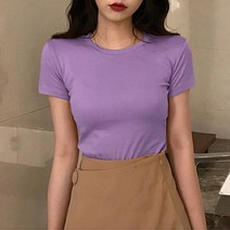 아로무드 여성용 모던 슬림 무지 반팔티