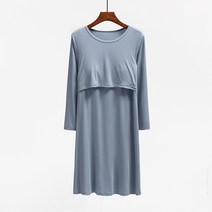 스타 라운드 골지 긴소매 수유 원피스