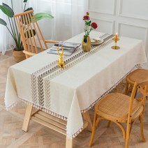 마켓에이 센터 꽃잎자수 테이블보, 베이지, 140 x 140 cm