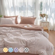 그래이불 부드러운 깅엄체크 워싱 프리미엄 차렵이불 + 베개커버 + 패드 세트 SS