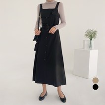 무드인더 여성용 트렌치 벨트 슬리브리스 롱 원피스