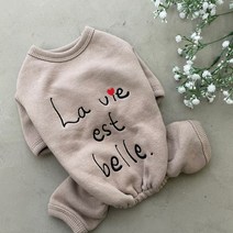 까니쉬 강아지 문구 라운드 기모 올인원, 베이지