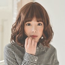 에스홀릭 여성용 사선 웨이브 컬 허쉬 단발 통가발, 옅은초코브라운, 1개