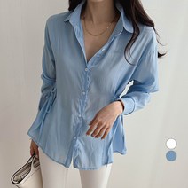 세컨그라운드 여성용 베이직 옆 리본 카라 셔츠