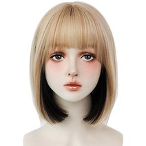 하이유니 브릿지 보브컷 뱅 헤어 단발 통가발 가발 35cm + 가발망 + 거치대 랜덤발송 세트, 애쉬골드 + 블랙, 1세트