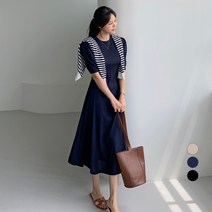 바블링브룩 여성용 골지 퍼프 플레어 롱 원피스