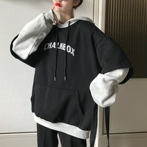 페이크 반소매 투피스 오버핏 후드티 임산부 상의 임부복