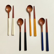 옻칠 나무 원형 수저 4종 세트, 혼합색상, 숟가락 4p + 젓가락 4벌