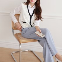 럽스 마이아 배색 물결 스카시 단추 조끼