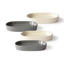 프렐류드 크리미 타원접시 아이보리 중 2p + 차콜 중 2p, 1세트, 접시