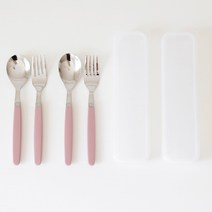 카모메키친 어린이 스푼포크 + 케이스 세트, 인디핑크, 숟가락 2p + 포크 2p + 케이스 2p