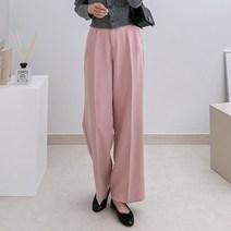 리버블루 여성용 구김적은 사방스판 밴딩 핀턱 와이드 슬랙스