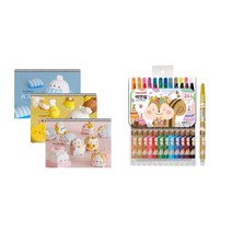 몰랑이 두툼 미술용 스케치북 170g x 3p + 모나미 모니주 샤프식 색연필 24색 문구세트, 랜덤발송(스케치북), 여(색연필), 1세트