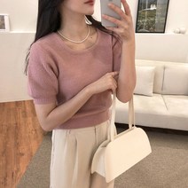 여성용 핏예쁜 유넥 반팔 니트