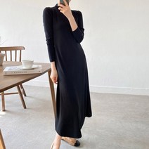여성용 기모 반폴라 롱 임부 원피스 겨울