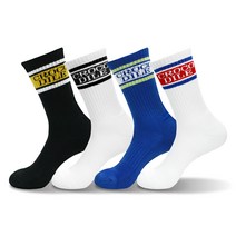 크로커다일 남성용 스포츠 쿠션 스포티 장목 양말 CD4SK1033 4족, 블랙, 화이트 + 블랙, 블루, 화이트 + 레드