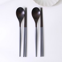 이우아여사 옻칠 파스텔컬러 나무수저 2세트, 벨벳그레이, 숟가락 2p + 젓가락 2p