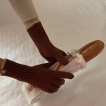 여성용 투톤 터치 핑거홀 롱 니트 겨울 장갑