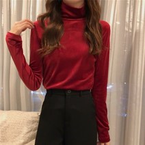 에어 여성용 벨벳스타일 폴라 긴팔티