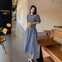 패션풀 하펜 스트라이프 핀턱 반팔 원피스 28132