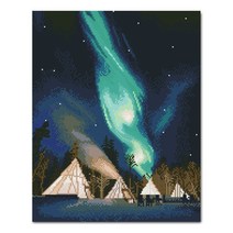 아디코 LED 보석십자수 DIY 키트, 오로라와 오두막, 1세트