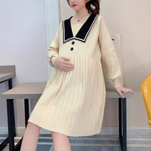 임산부 배색 뿌띠카라 플리츠 원피스